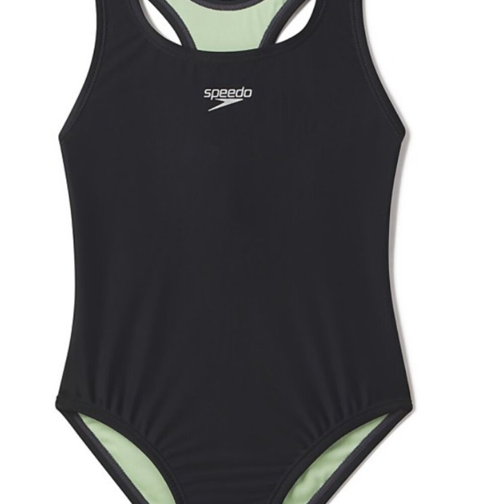 Girls Solid Racerback One Piece Black - Size 12